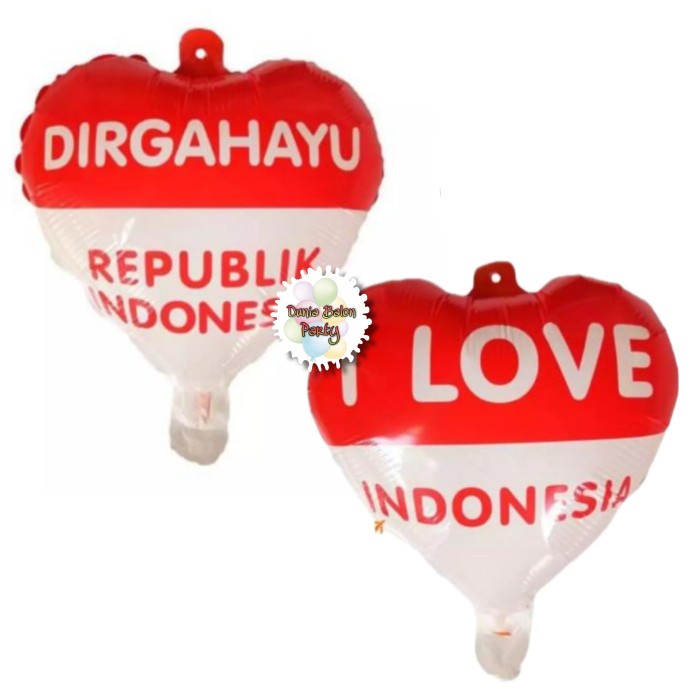 Balon Foil Love HUT RI / DIRGAHAYU RI (40cm) / Balon Merah Putih Love