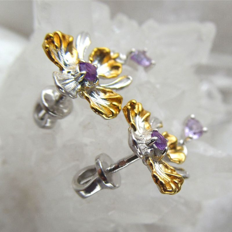 Perhiasan Anting Wanita Bentuk Bunga Amethyst Untuk Hadiah
