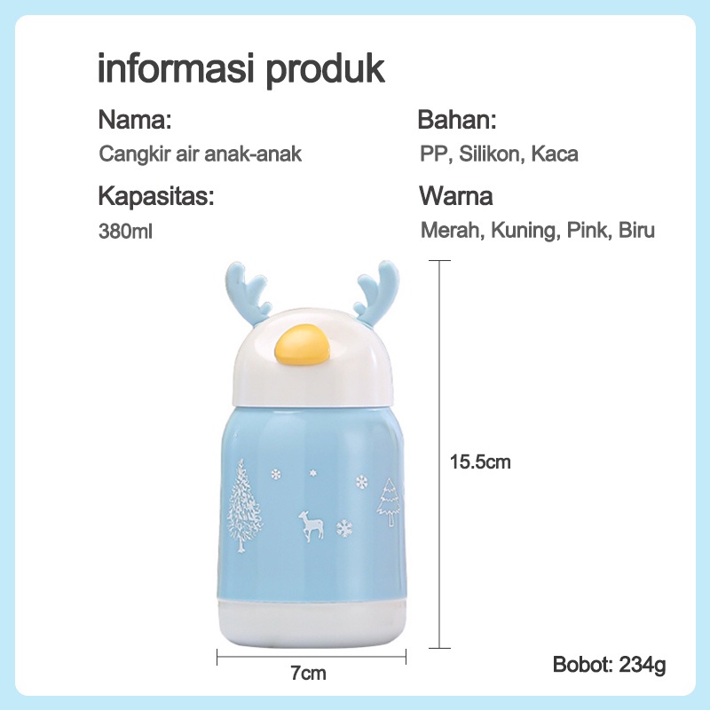 Cangkir anak/Cangkir air anak-anak/Cangkir gelas/Kartun kaca ganda/Cawan Antler (B199)