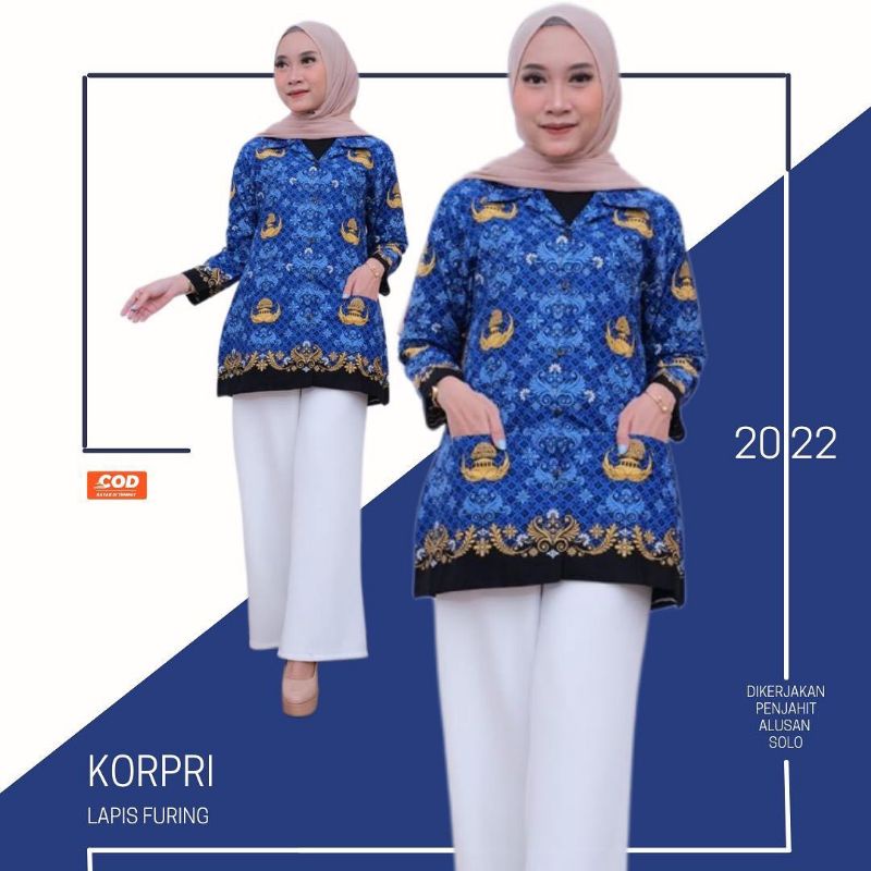 Seragam baju korpri wanita terbaru 2023 lapis furing batik korpri wanita terbaru full furing seragam