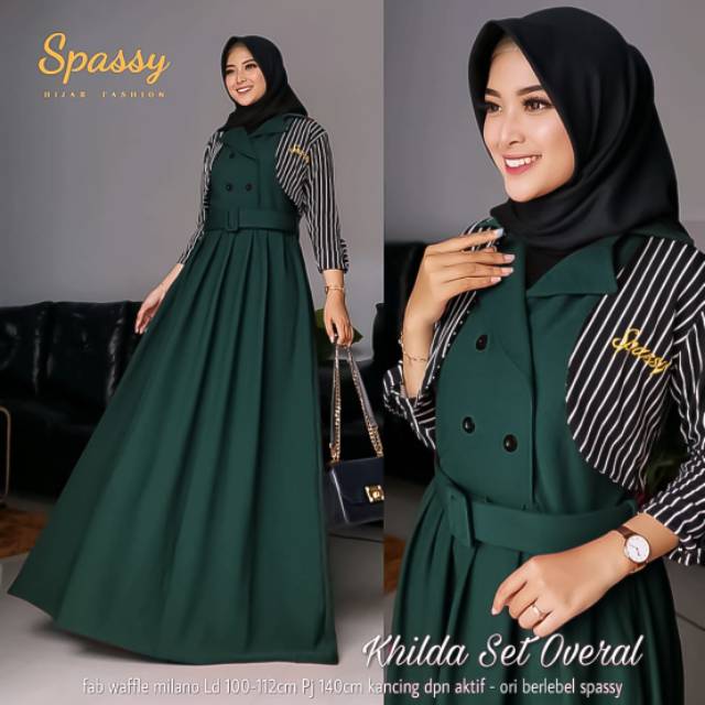 Khilda set overall spassy maxy dress gamis syari Bangkok bunga murah cantik terbaru casual simple