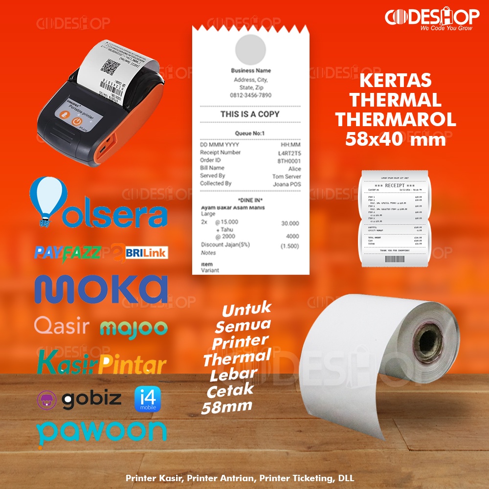 Kertas Kasir Thermarol 58 x 40 mm Struk Thermal 58x40mm