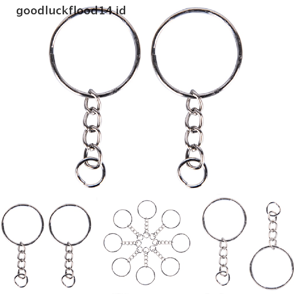 [OOID] Polished Stainless Silver Keyring Keychain Split Ring Short Chain DIY Jewelry ID