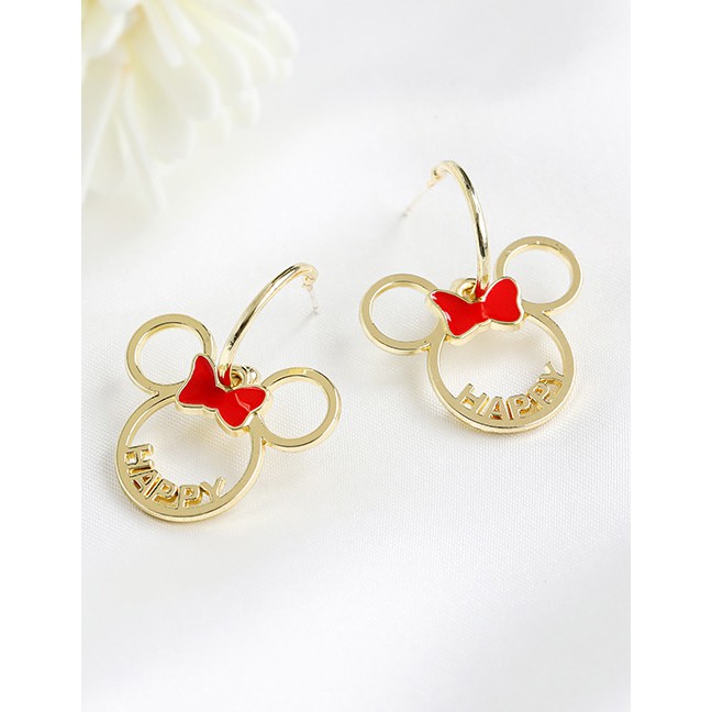 LRC Anting Tusuk Fashion Golden Copper Mickey Mouse Letter Studs K26161