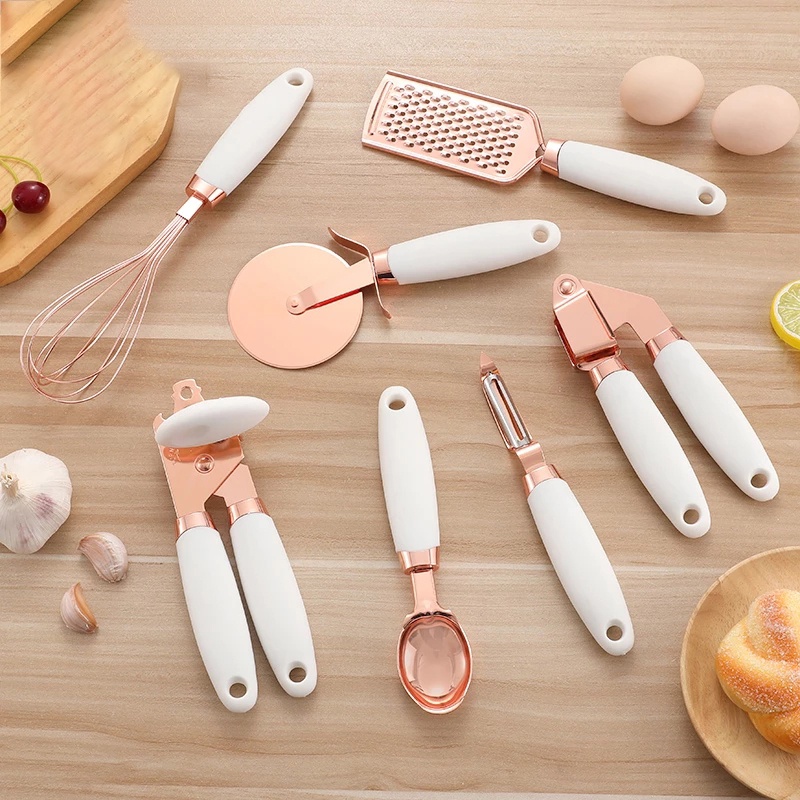 Mi.more Kitchen Gadget Set 7pcs/Rose Gold Bawang Putih Press Pisau Pizza Dapur Gadget Set Pembuka Kaleng Memasak Kentang High-end Dapur Aksesoris Dapur