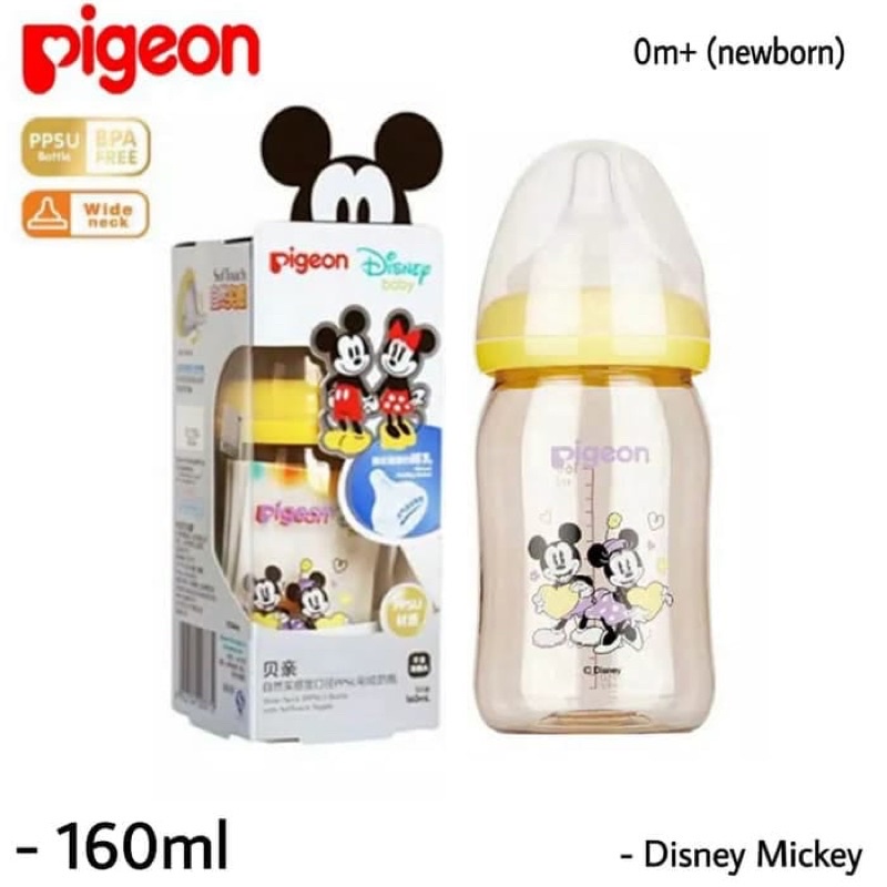 Pigeon Disney 160ml 240ml Botol Susu PPSU Wide Neck Mickey Minnie Pooh Snoopy