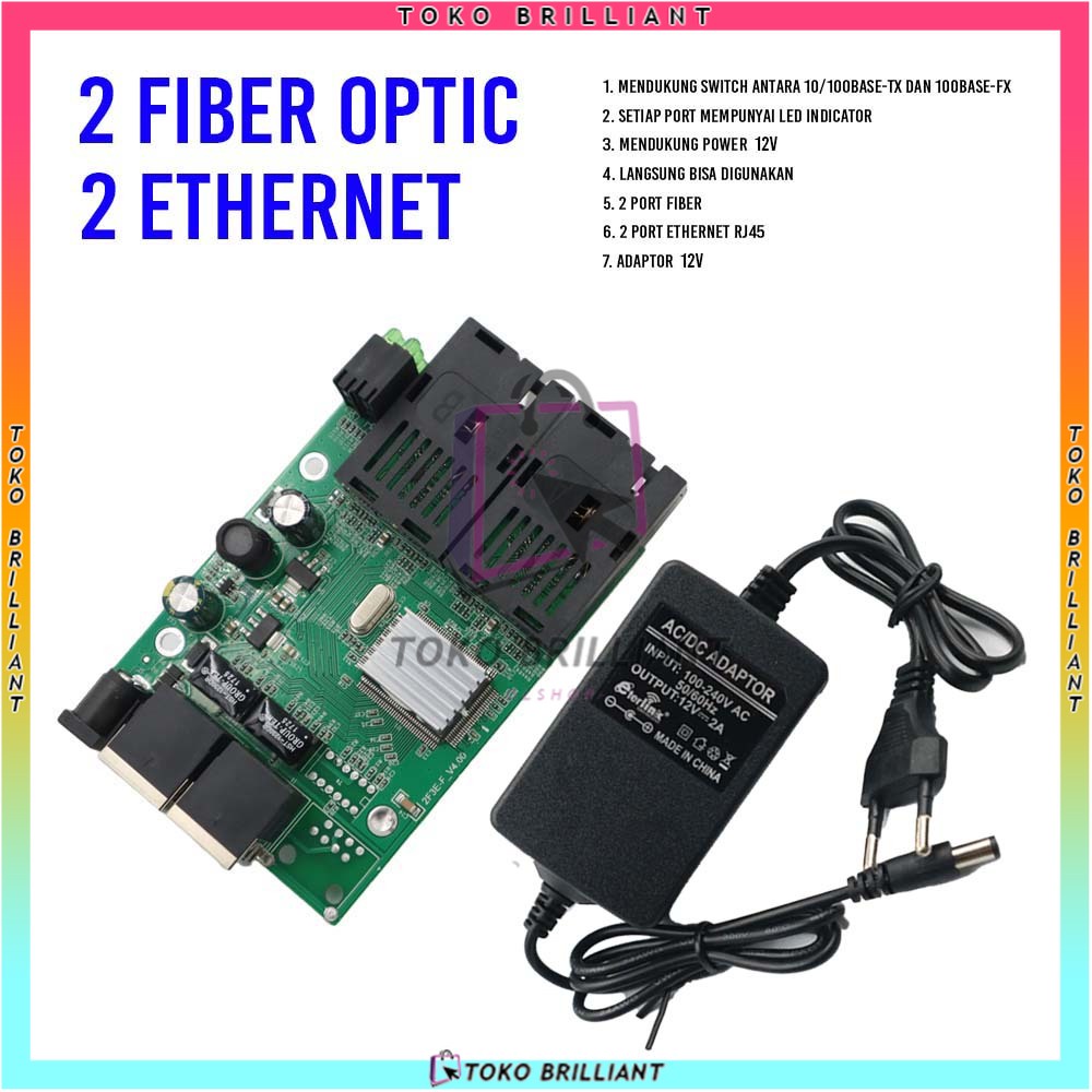 [BISA COD] Terbaru asli tangan pertama - MEDIA CONVERTER 2 FIBER 2 ETHERNET CM2F2E - 2F2E-PCB+Adaptor Atau PCS SAJA