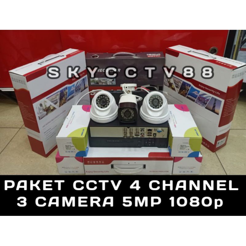 PAKET CCTV XMEYE 4 CHANNEL 3 CAMERA 5MP FULL HD 1080P KOMPLIT+HDD 1TB