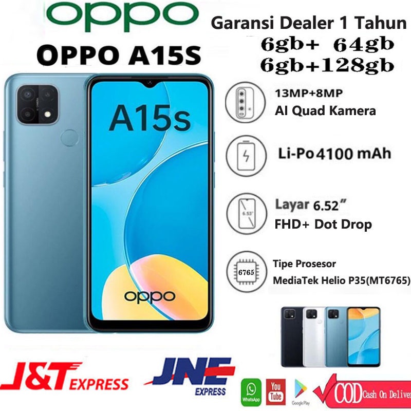 Jual OPPO A15s RAM 6gb+64gb/6+128 GB 6.52 inci 4100mAh MediaTek Helio