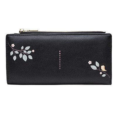 Dompet Panjang Lipat Resteting Wanita AS3016 Dompet Wanita Import Real Pict-HITAM