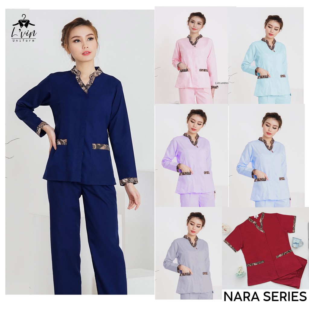 Baju Seragam suster Lengan Panjang Lvin Batik Nara Series / nanny uniform/seragam klinik / baju jaga oka dokter