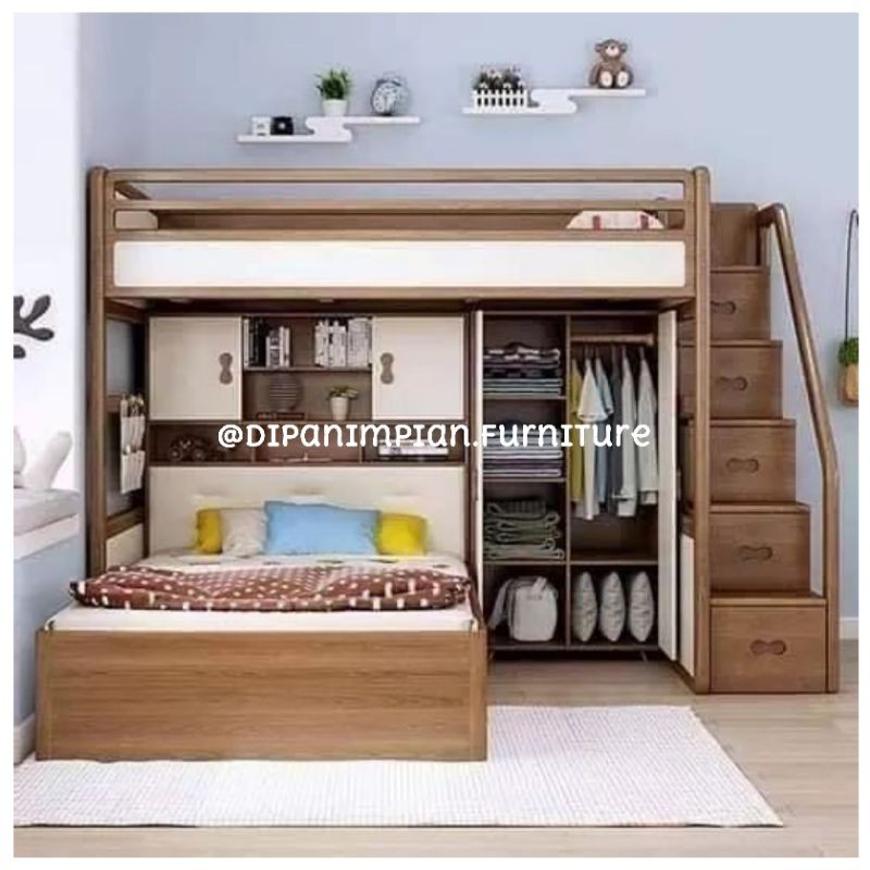 tempat tidur tingkat serbaguna-dipan tingkat lemari- tempat tidur tingkat minimalis