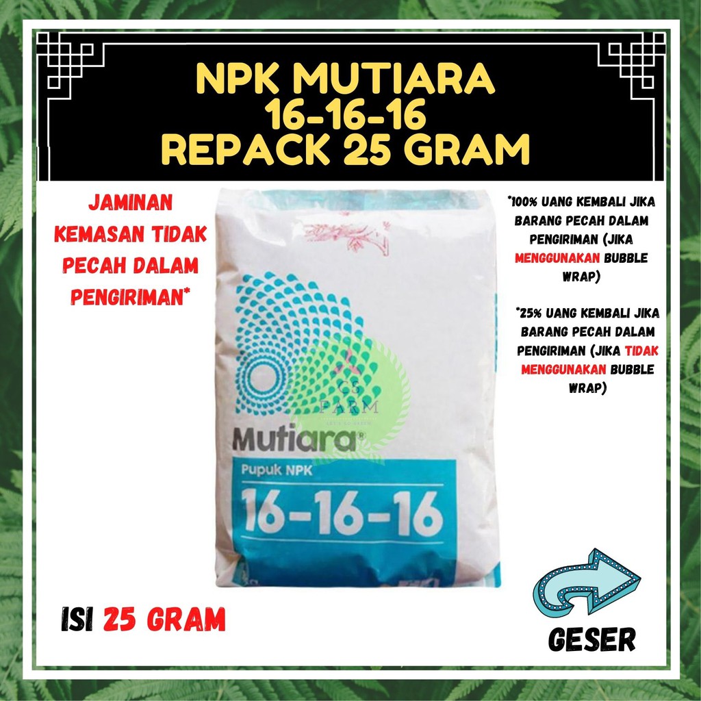 NPK Mutiara 161616 Repack 25 gram/ Pupuk tanaman