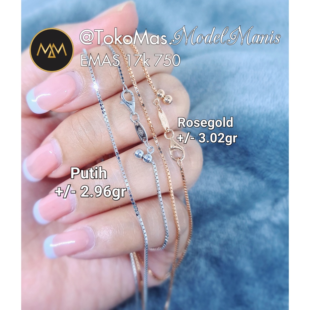 Kalung Serut Santa kaca emas putih rosegold 750 kadar 17k