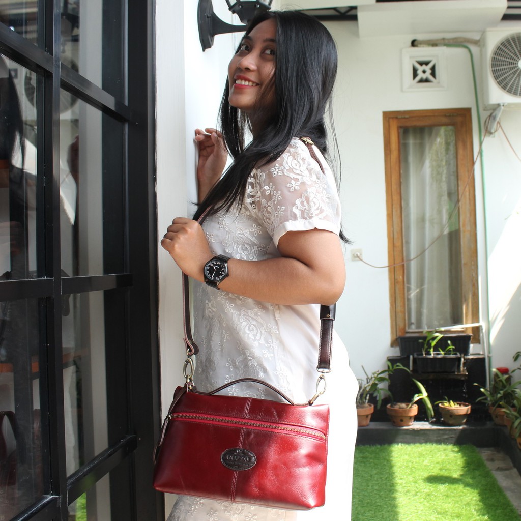 TAS SLEMPANG KULIT SAPI ASLI RAISA MAROON MIX COK TUA / FREE GRAVIR NAMA KAMU DI GANTUNGAN TAS