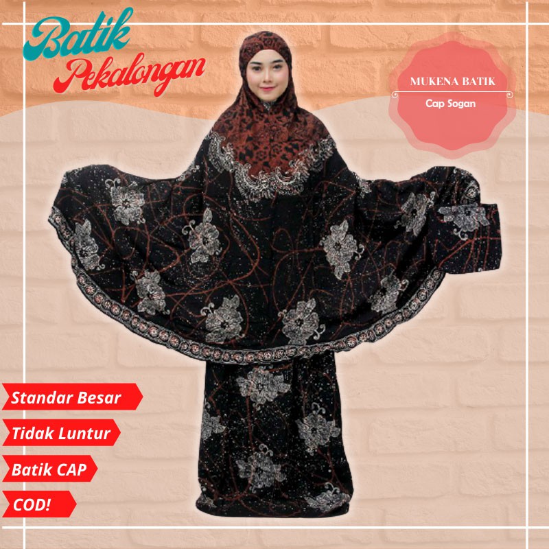 [Bisa COD] Mukena Dewasa JUMBO Batik CAP Pekalongan Sogan