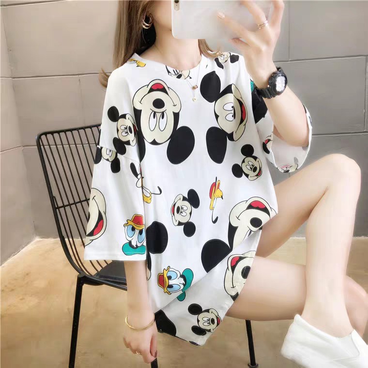 Oversize Tee Tshirt Model Longgar Untuk Wanita Motif Mickey Mouse Besar