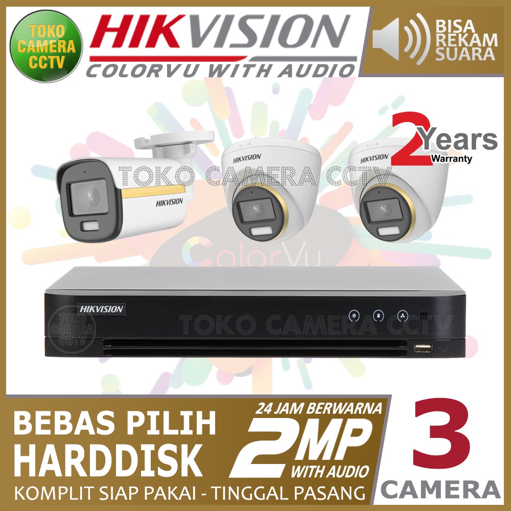 PAKET CCTV HIKVISION COLORVU AUDIO 2MP 4 CHANNEL 3 KAMERA