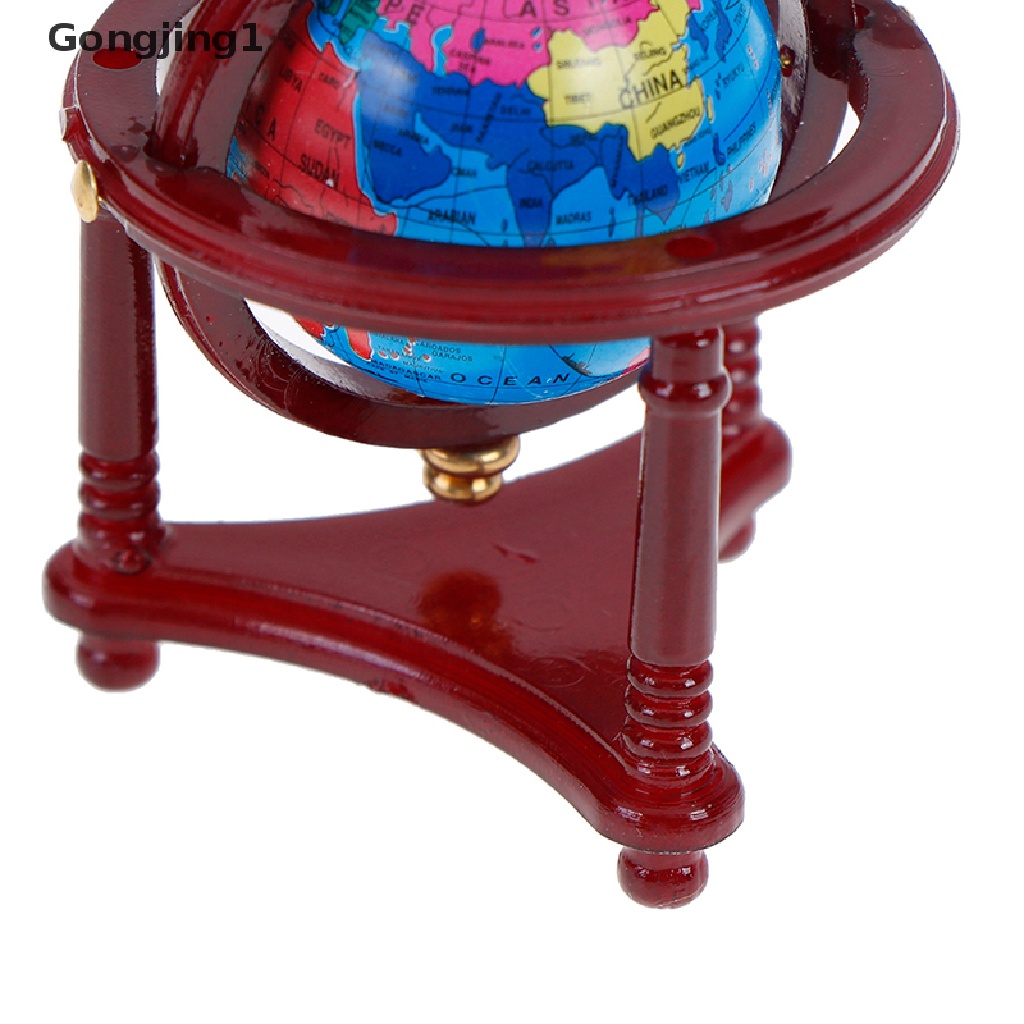 Gongjing1 1Pc Miniatur globe rolling globe Dengan stand Kayu Aksesoris Rumah Boneka 1: 12