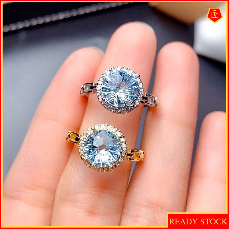 [Ready Stock]Elegant Creative Pt950 Natural Blue Topaz Ring for Women