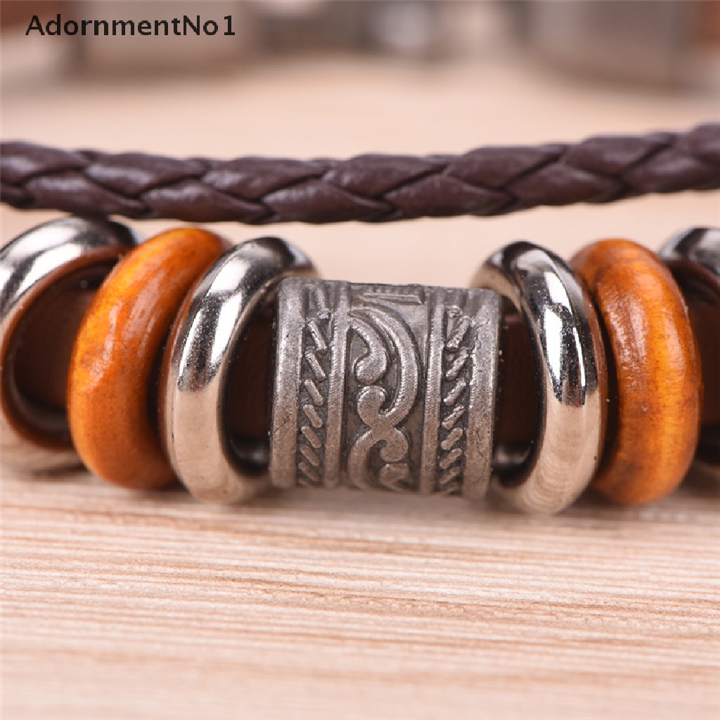 (AdornmentNo1) Gelang Tangan Kulit Coklat Retro Punk Handmade Untuk Pria