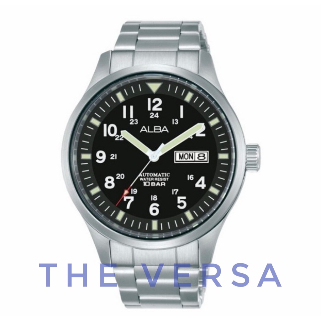 Alba AL4213X1 AL4213 Silver Black Automatic Jam Pria Rantai Original