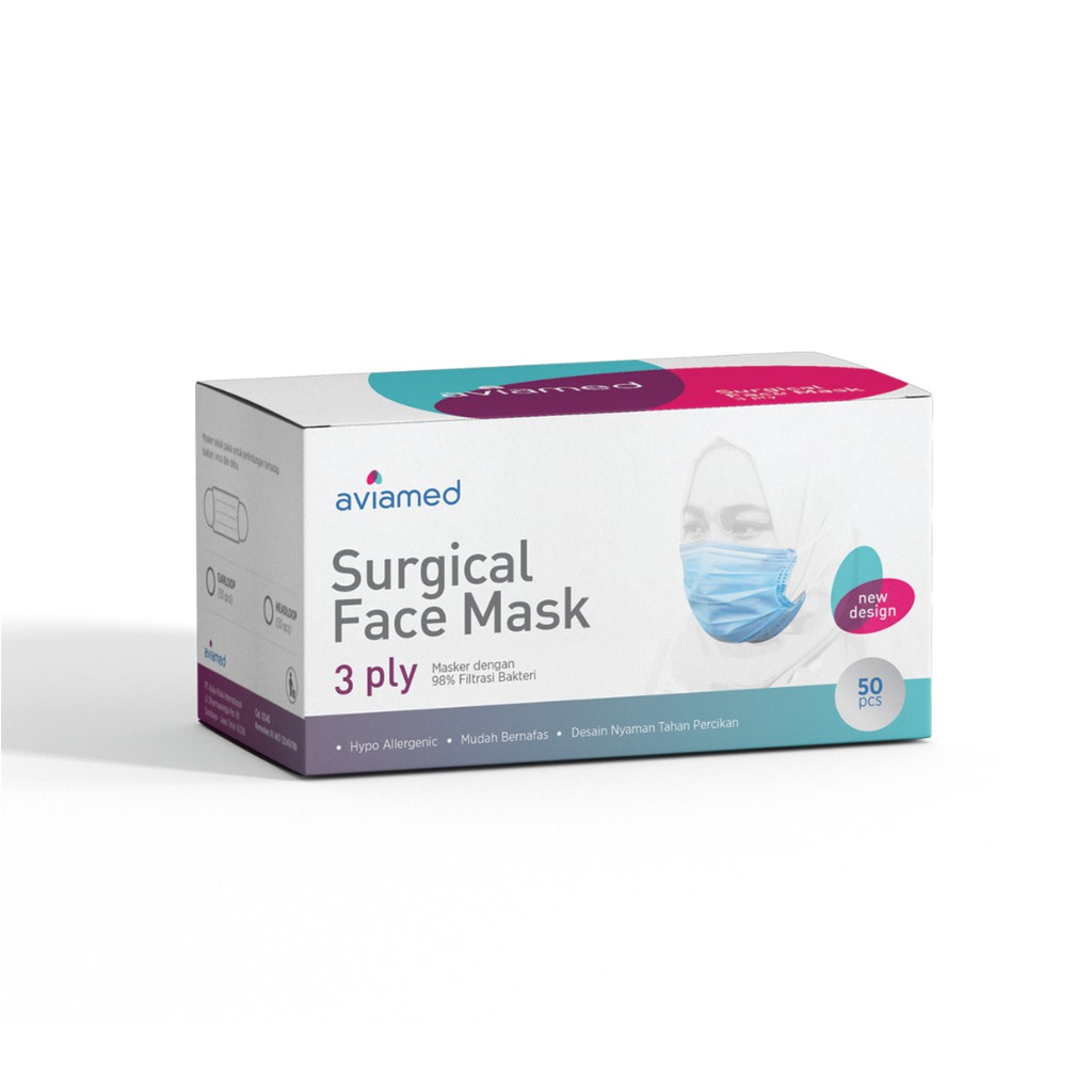 Aviamed Masker Medis Headloop Surgical Mask Masker Hijab 50 Pcs