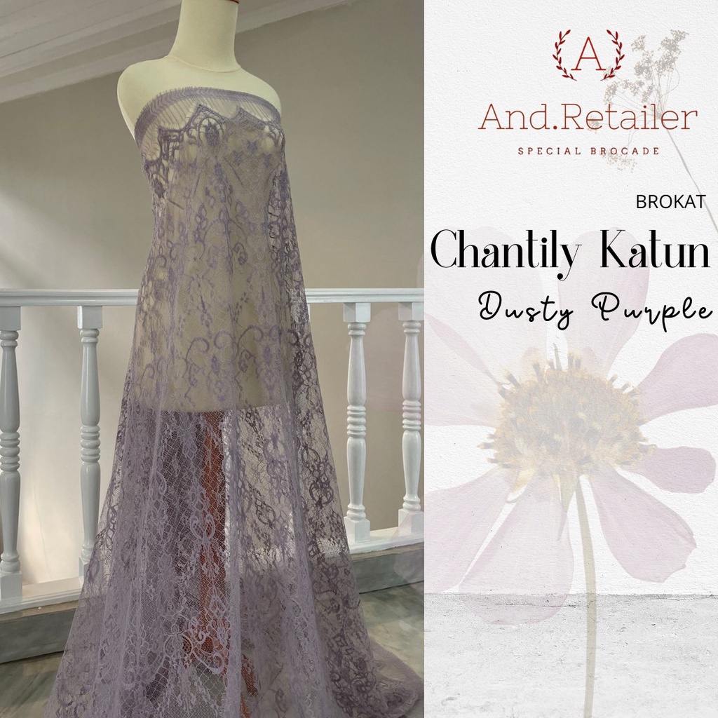 Bahan Kebaya Brokat Semi France Lace Chantily Shantily Katun Per panel 2,5m Warna Dusty Purple