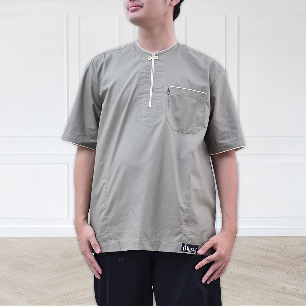 Baju Koko Dewasa Lengan Pendek - Baju Muslim Pria D'IHSAN - Baju Koko Remaja Model Klasik Simpel Ele