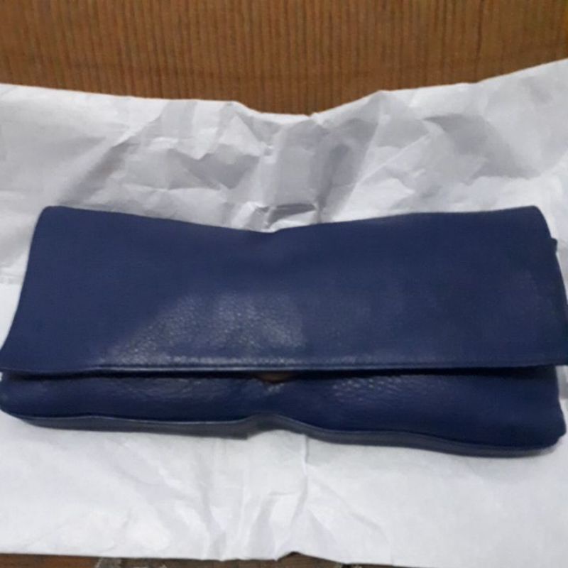 clutch kulit sapi asli warna navy preloved
