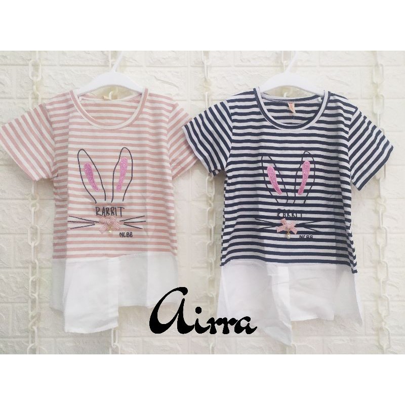 atasan anak / baju anak cewek / baju motif garis / baju kelinci
