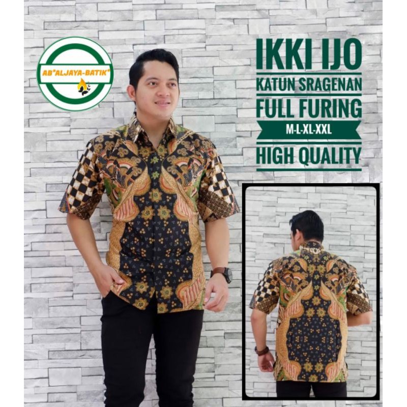 Kemeja Batik Warna Hijau Lengan Pendek Batik Batik Lapis Furing Terbaru IKKI IJO