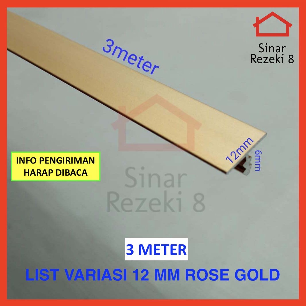 Jual List Variasi 12 mm Rose GOLD Aluminium Lis T Emas Edging Interior
