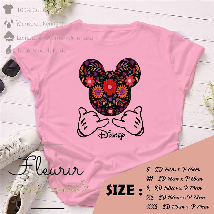 FLEURIR - KAOS MICKEY FLOWER WANITA DEWASA LENGAN PENDEK TUMBLR TEE UNISEX