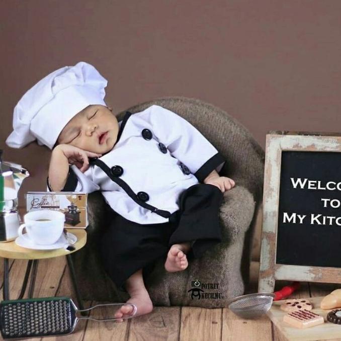 Kostum foto bayi baby newborn baju profesi koki chef