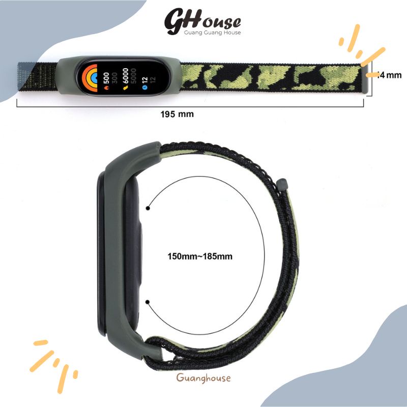 Strap Miband 7 6 5 4 3 Nilon Camo Tali Pengganti Xiaomi Mi band 7 6 5 4 3 Camo Nilon Color Pengikat Adjustable