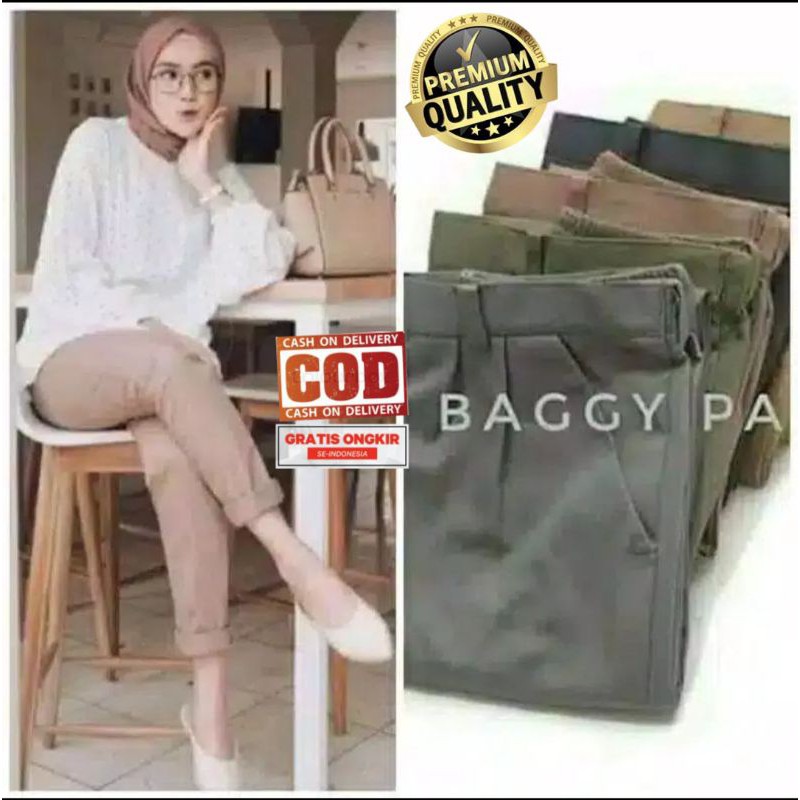 Celana Kain Wanita Cewek Panjang Putih Murah Baggy Pants Celana Katun Wanita Korea Import Kekinian
