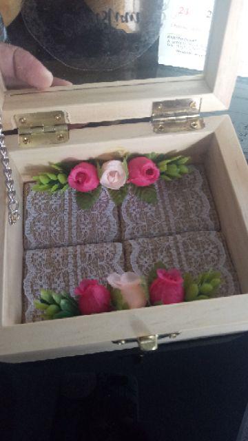 Kotak Cincin Kawin Kayu Akrilik (bantalan Burlap) / Wooden Acrylic Wedding Ring Box