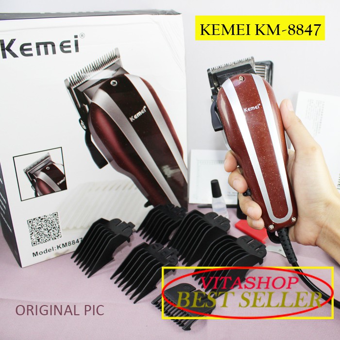 Alat Cukur Rambut KEMEI KM-8847 Hair Clipper 6 Sepatu Comb Mesin Cukuran Pangkas dan Potong Elektrik