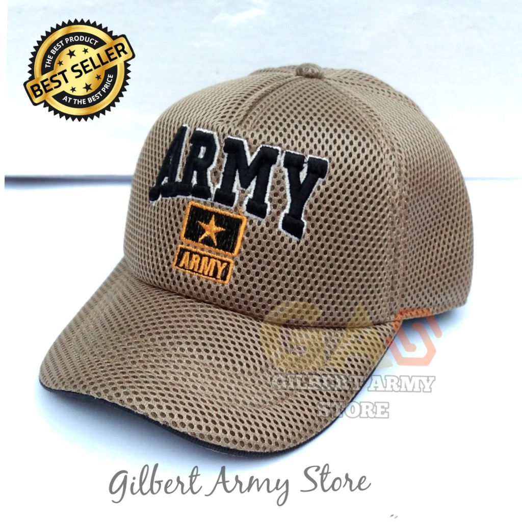 GILBERT ARMY STORE- Topi Pria Army- Topi Jaring Tentara- Topi Tan gurun- Topi Tni Indonesian Army