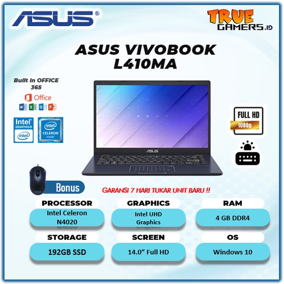 Laptop Asus Vivobook L510MA & L410MA & E210 N4020 Win10+OFF3651YR 5.6FHD & 14.0 FHD 4GB-128ssd(NUMPAD)-1