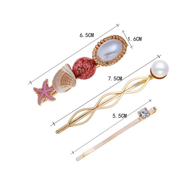 LRC Jepit Rambut Fashion Sea Star Shell Pearl Hair Clip Three-piece A58480