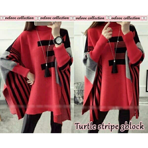Blouse Wanita - Atasan Wanita - Blus Sifon Turtle Stripe 3 Block - Merah Produk Terbaik