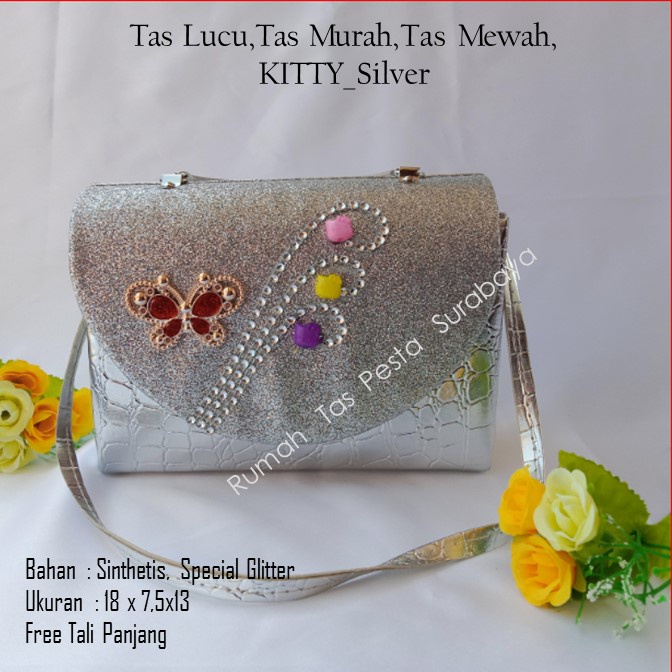 TAS PESTA KITTY MODEL CLUCTH DAN SELEMPANG TERKESAN MEWAH DAN ELEGAN READY