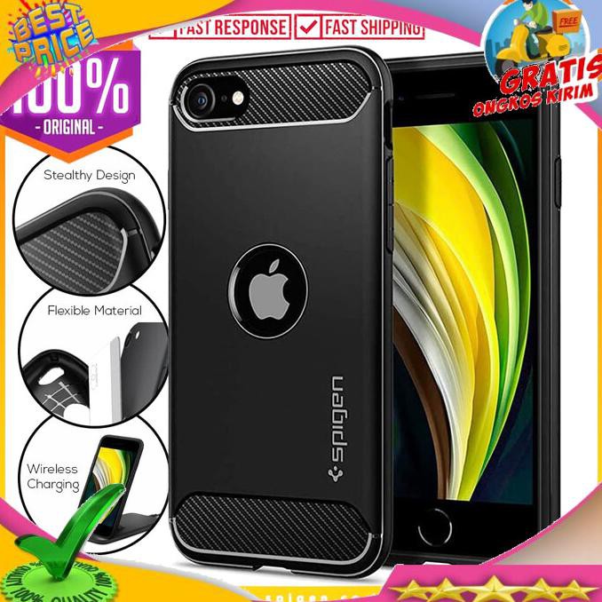 NEW PRODUK CASE IPHONE SE 2020 SPIGEN CARBON FIBER RUGGED ARMOR SOFTCASE CASING COD