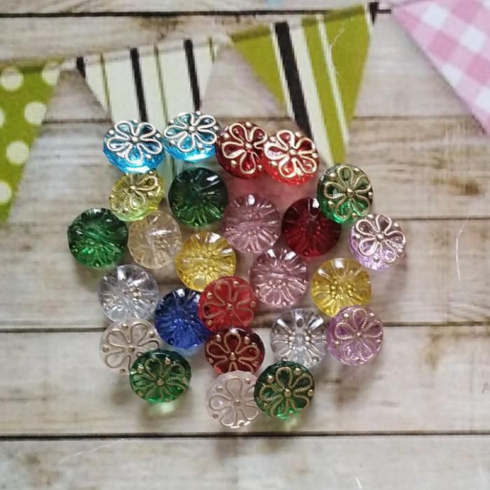 Kancing / Kancing Plastik Hias 13Mm Motif Bunga Emas Mix Warna 100 Pcs