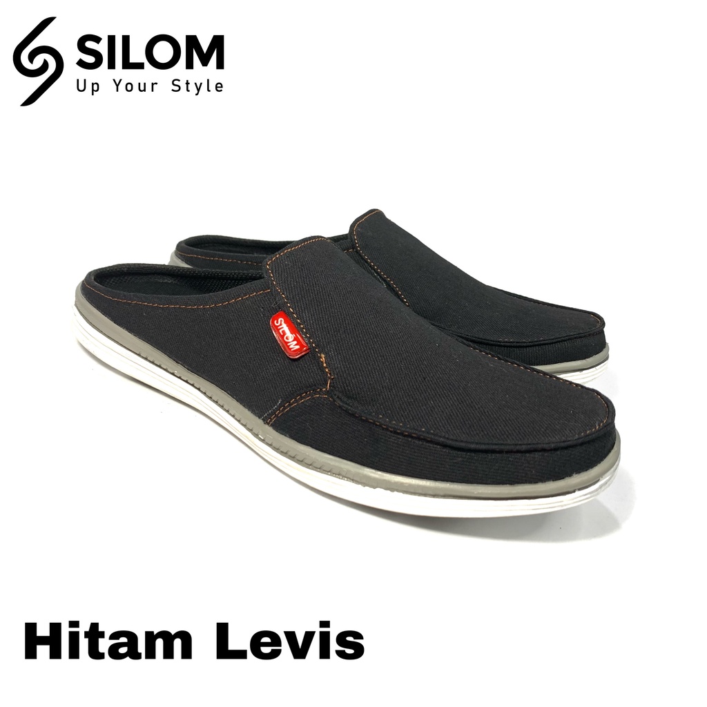 Sepatu Sandal Slop Pria Bustong Bahan Levis Sendal Casual Slip On Slop Kickers