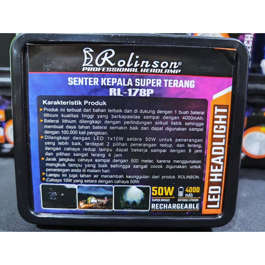 Senter Kepala LED Super Terang 50 Watt Cahaya Kuning dan Putih Gratis Bohlam 5 Watt RL -178P