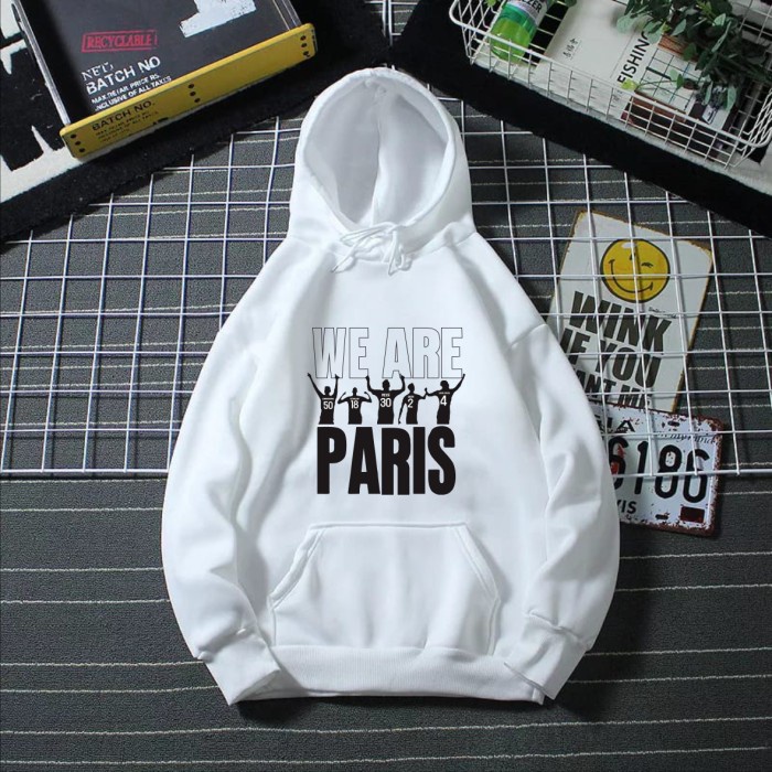 Hoodie We Are Paris Original Distro Jaket Sweater Pria Wanita Putih - Putih, M Barang Bagus