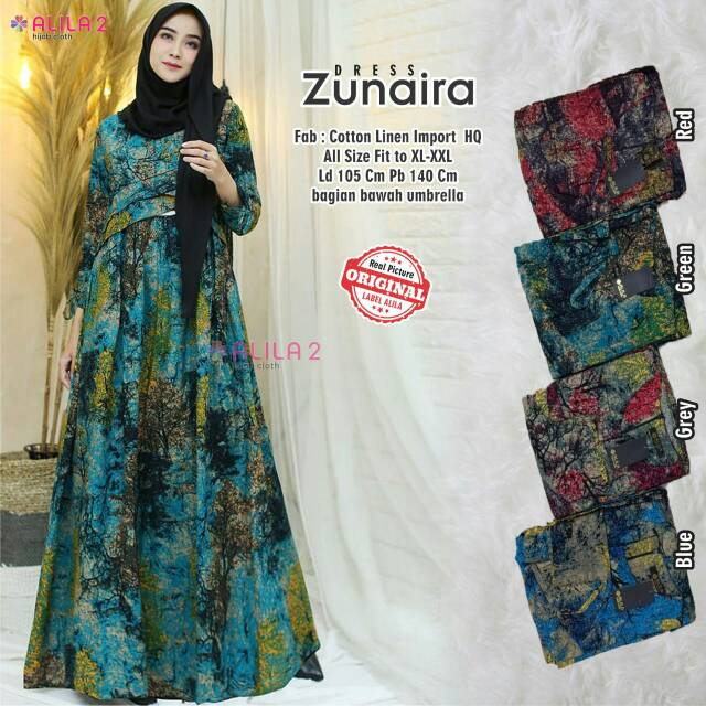 DRESS MAXY GAMIS // ZUNAIRA DRESS BY ALILA // BAHAN KATUN LINEN IMPORT HIGH QUALITY